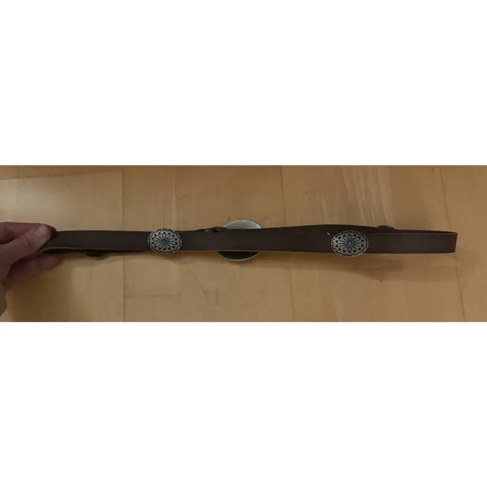 VTG Brown Leather Concho Silver Turquoise Cowgirl Bohemian Belt Western S